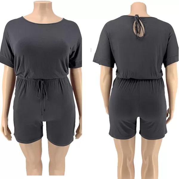 IyMoo Womens Plus Size Summer Solid Jumpsuit Casual Loose Short Sleeve Jumpsuit Rompers with Pockets Elastic Waist PlaysuitGray
