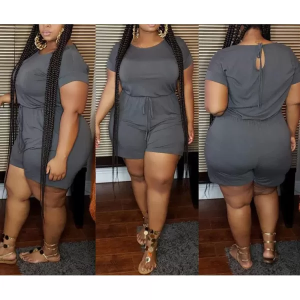 IyMoo Womens Plus Size Summer Solid Jumpsuit Casual Loose Short Sleeve Jumpsuit Rompers with Pockets Elastic Waist PlaysuitGray