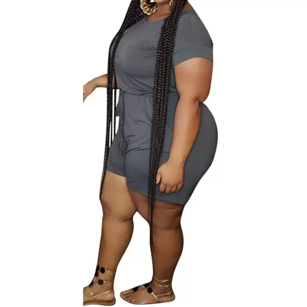 IyMoo Womens Plus Size Summer Solid Jumpsuit Casual Loose Short Sleeve Jumpsuit Rompers with Pockets Elastic Waist PlaysuitGray