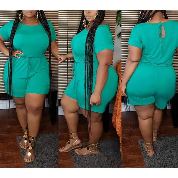 IyMoo Womens Plus Size Summer Solid Jumpsuit Casual Loose Short Sleeve Jumpsuit Rompers with Pockets Elastic Waist PlaysuitGreen