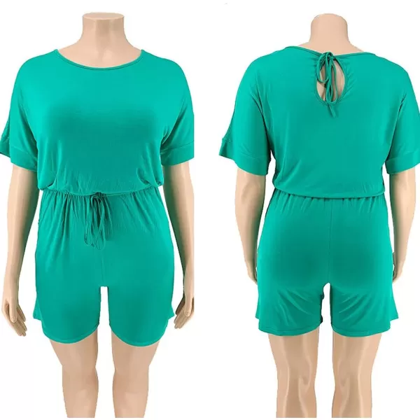 IyMoo Womens Plus Size Summer Solid Jumpsuit Casual Loose Short Sleeve Jumpsuit Rompers with Pockets Elastic Waist PlaysuitGreen