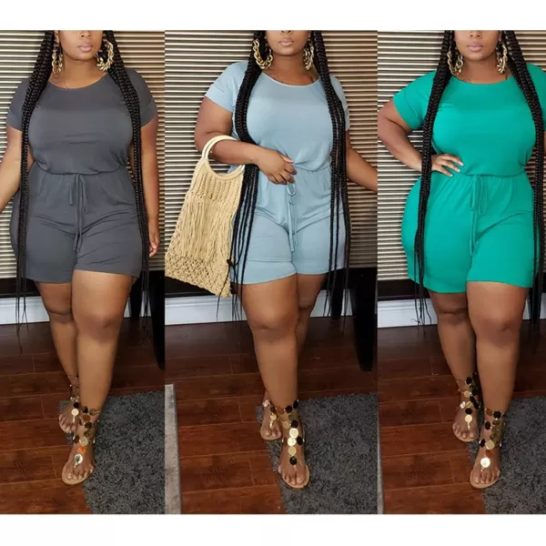 IyMoo Womens Plus Size Summer Solid Jumpsuit Casual Loose Short Sleeve Jumpsuit Rompers with Pockets Elastic Waist PlaysuitGreen