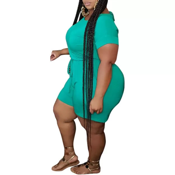 IyMoo Womens Plus Size Summer Solid Jumpsuit Casual Loose Short Sleeve Jumpsuit Rompers with Pockets Elastic Waist PlaysuitGreen