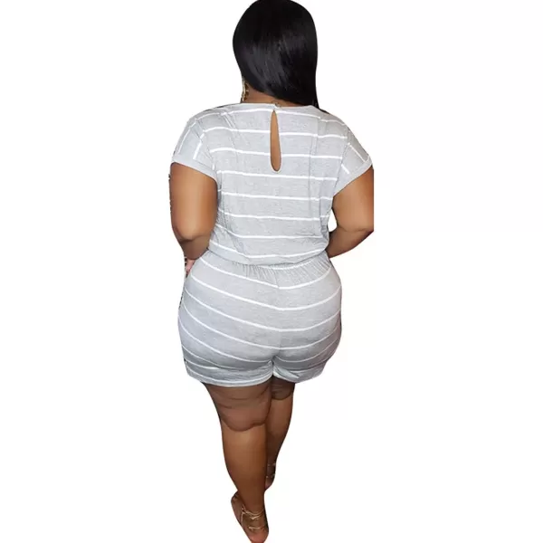 IyMoo Womens Plus Size Summer Solid Jumpsuit Casual Loose Short Sleeve Jumpsuit Rompers with Pockets Elastic Waist PlaysuitLight Gray Striped