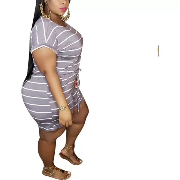 IyMoo Womens Plus Size Summer Solid Jumpsuit Casual Loose Short Sleeve Jumpsuit Rompers with Pockets Elastic Waist PlaysuitLight Purple Striped