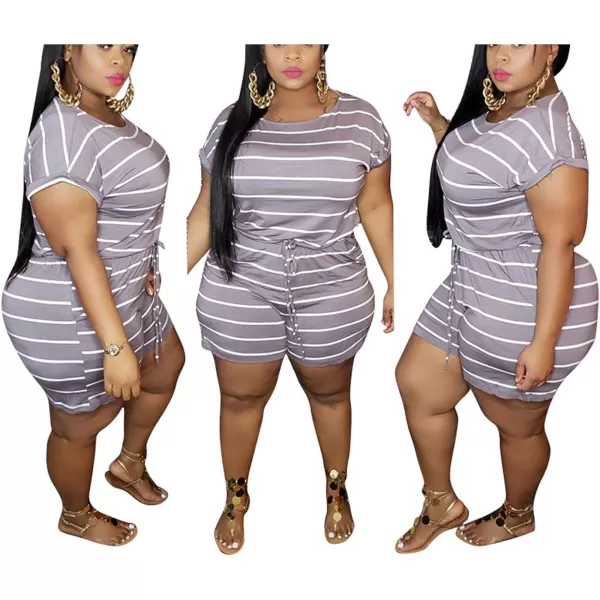 IyMoo Womens Plus Size Summer Solid Jumpsuit Casual Loose Short Sleeve Jumpsuit Rompers with Pockets Elastic Waist PlaysuitLight Purple Striped