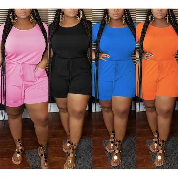 IyMoo Womens Plus Size Summer Solid Jumpsuit Casual Loose Short Sleeve Jumpsuit Rompers with Pockets Elastic Waist PlaysuitOrange Solid