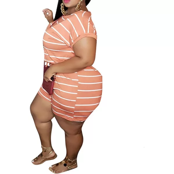 IyMoo Womens Plus Size Summer Solid Jumpsuit Casual Loose Short Sleeve Jumpsuit Rompers with Pockets Elastic Waist PlaysuitOrange Striped