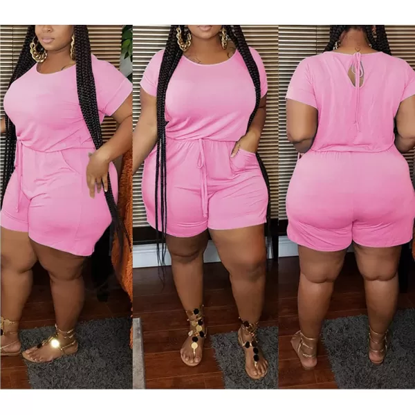 IyMoo Womens Plus Size Summer Solid Jumpsuit Casual Loose Short Sleeve Jumpsuit Rompers with Pockets Elastic Waist PlaysuitPink Solid