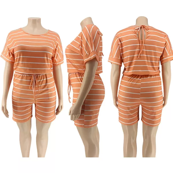 IyMoo Womens Plus Size Summer Solid Jumpsuit Casual Loose Short Sleeve Jumpsuit Rompers with Pockets Elastic Waist PlaysuitYellow Striped