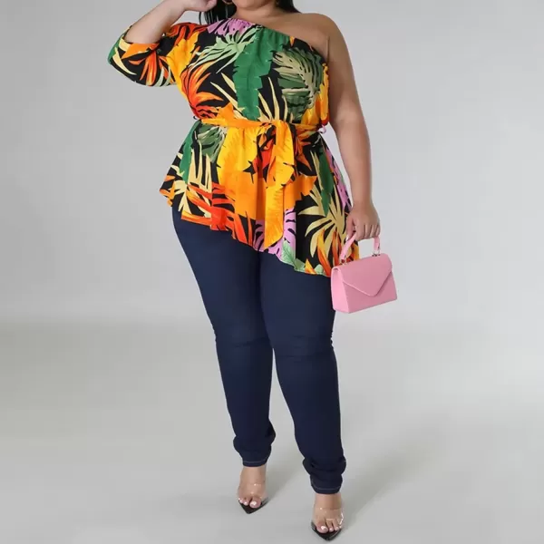 IyMoo Womens Plus Size Tops Hide Belly Tunic Summer One Shoulder Tshirt Casual Dressy Blouses for LeggingsBlack Yellow