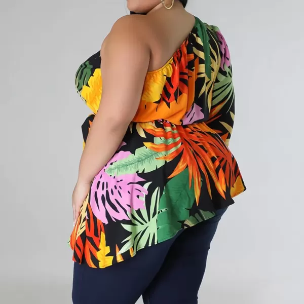 IyMoo Womens Plus Size Tops Hide Belly Tunic Summer One Shoulder Tshirt Casual Dressy Blouses for LeggingsBlack Yellow