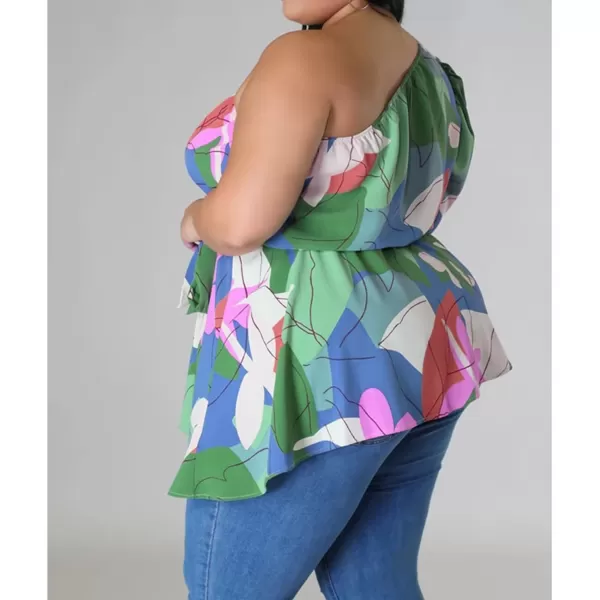 IyMoo Womens Plus Size Tops Hide Belly Tunic Summer One Shoulder Tshirt Casual Dressy Blouses for LeggingsBlue