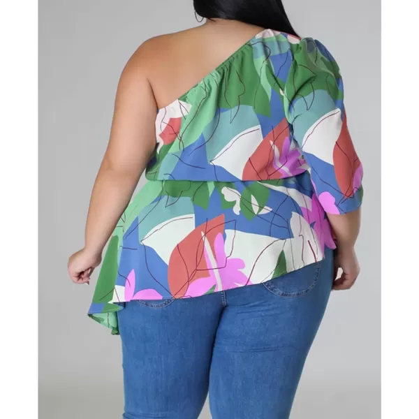 IyMoo Womens Plus Size Tops Hide Belly Tunic Summer One Shoulder Tshirt Casual Dressy Blouses for LeggingsBlue