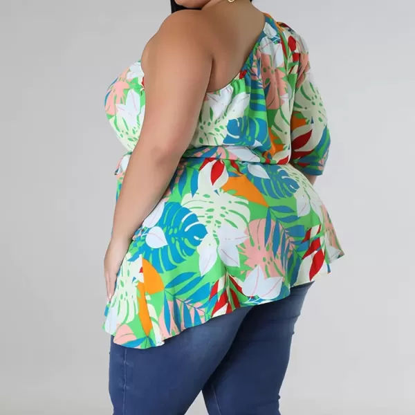 IyMoo Womens Plus Size Tops Hide Belly Tunic Summer One Shoulder Tshirt Casual Dressy Blouses for LeggingsGreen Cyan