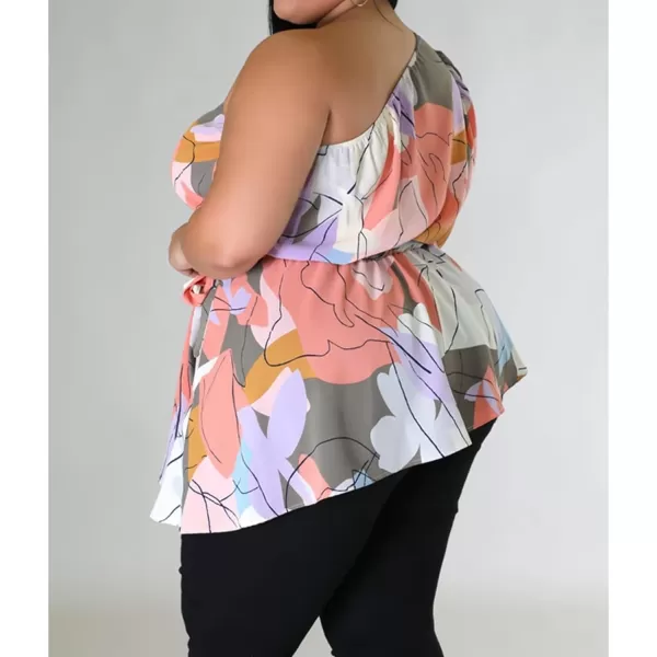 IyMoo Womens Plus Size Tops Hide Belly Tunic Summer One Shoulder Tshirt Casual Dressy Blouses for LeggingsPink