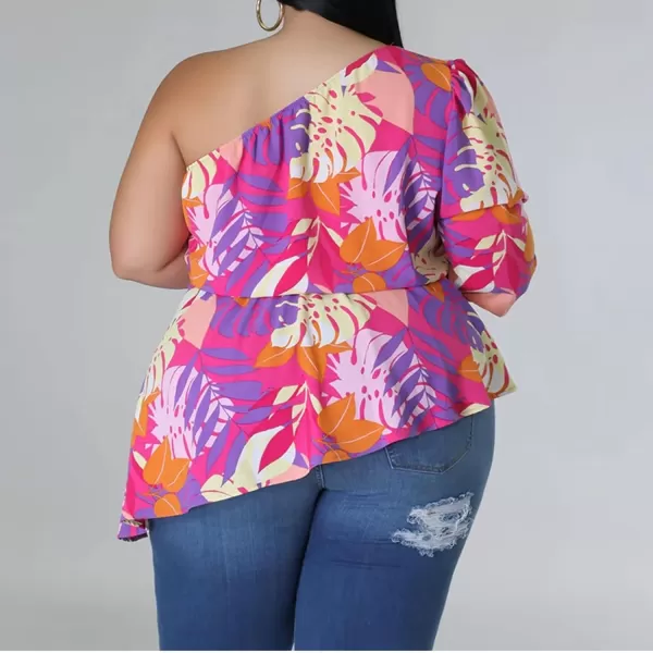 IyMoo Womens Plus Size Tops Hide Belly Tunic Summer One Shoulder Tshirt Casual Dressy Blouses for LeggingsPink Purple
