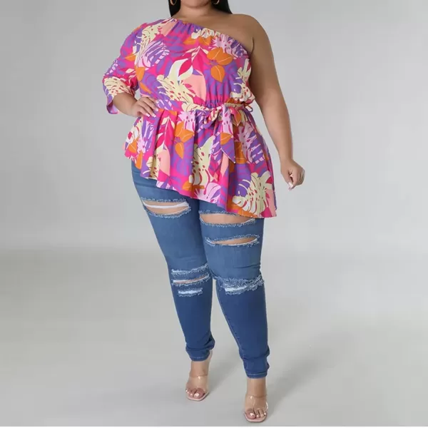 IyMoo Womens Plus Size Tops Hide Belly Tunic Summer One Shoulder Tshirt Casual Dressy Blouses for LeggingsPink Purple