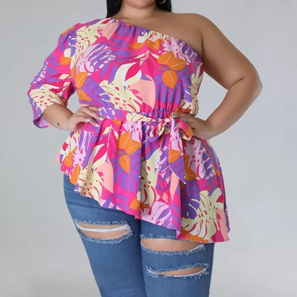 IyMoo Womens Plus Size Tops Hide Belly Tunic Summer One Shoulder Tshirt Casual Dressy Blouses for LeggingsPink Purple
