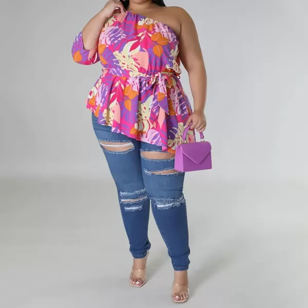 IyMoo Womens Plus Size Tops Hide Belly Tunic Summer One Shoulder Tshirt Casual Dressy Blouses for LeggingsPink Purple