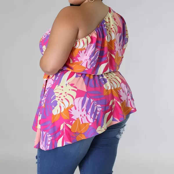 IyMoo Womens Plus Size Tops Hide Belly Tunic Summer One Shoulder Tshirt Casual Dressy Blouses for LeggingsPink Purple