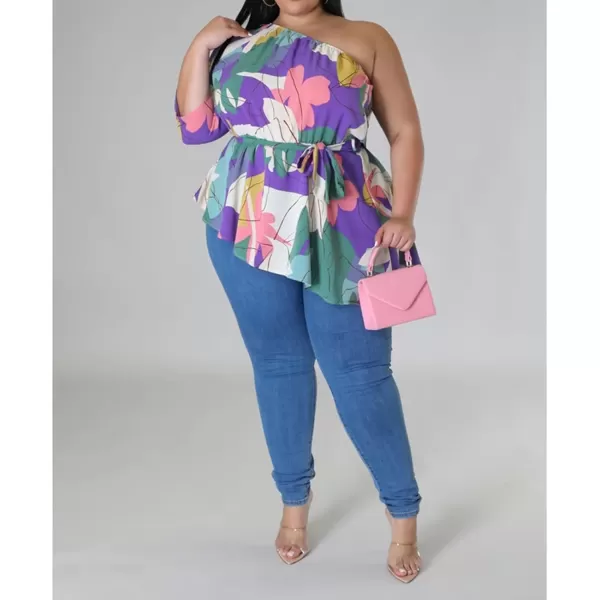 IyMoo Womens Plus Size Tops Hide Belly Tunic Summer One Shoulder Tshirt Casual Dressy Blouses for LeggingsPurple