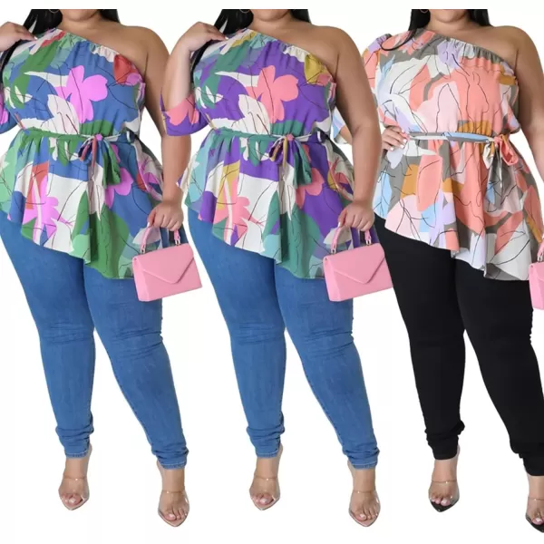 IyMoo Womens Plus Size Tops Hide Belly Tunic Summer One Shoulder Tshirt Casual Dressy Blouses for LeggingsPurple