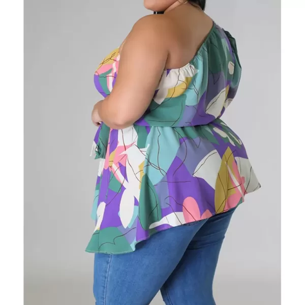 IyMoo Womens Plus Size Tops Hide Belly Tunic Summer One Shoulder Tshirt Casual Dressy Blouses for LeggingsPurple