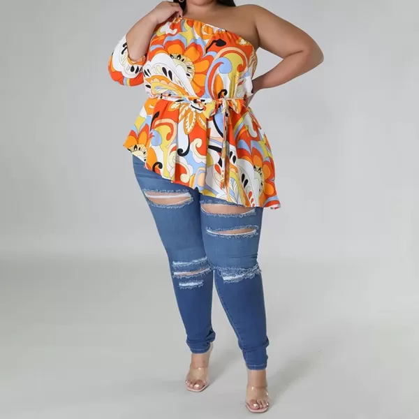 IyMoo Womens Plus Size Tops Hide Belly Tunic Summer One Shoulder Tshirt Casual Dressy Blouses for LeggingsYellow White