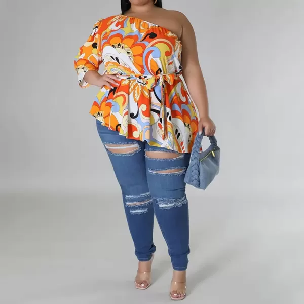 IyMoo Womens Plus Size Tops Hide Belly Tunic Summer One Shoulder Tshirt Casual Dressy Blouses for LeggingsYellow White