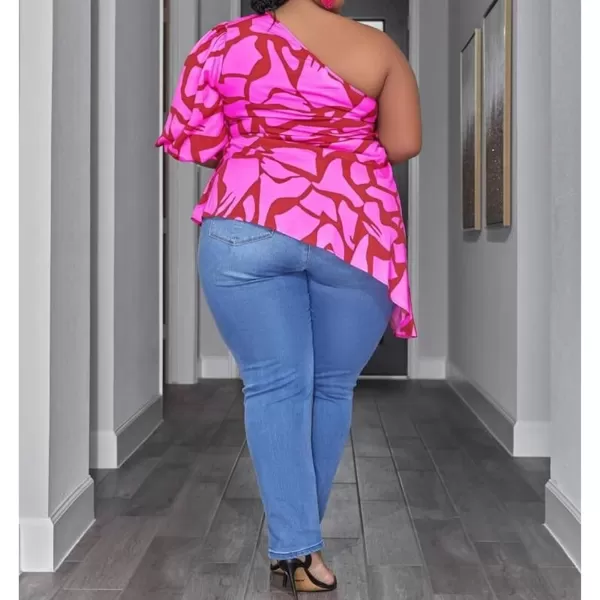 IyMoo Womens Plus Size Tops Tunic Summer Cutout One Shoulder Ruched T Shirts Tshirt Casual Dressy Blouses for LeggingsPink