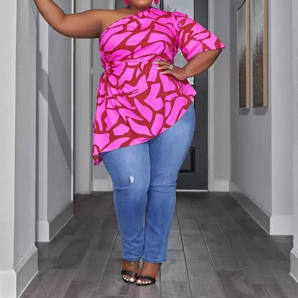 IyMoo Womens Plus Size Tops Tunic Summer Cutout One Shoulder Ruched T Shirts Tshirt Casual Dressy Blouses for LeggingsPink