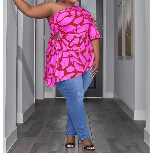 IyMoo Womens Plus Size Tops Tunic Summer Cutout One Shoulder Ruched T Shirts Tshirt Casual Dressy Blouses for LeggingsPink