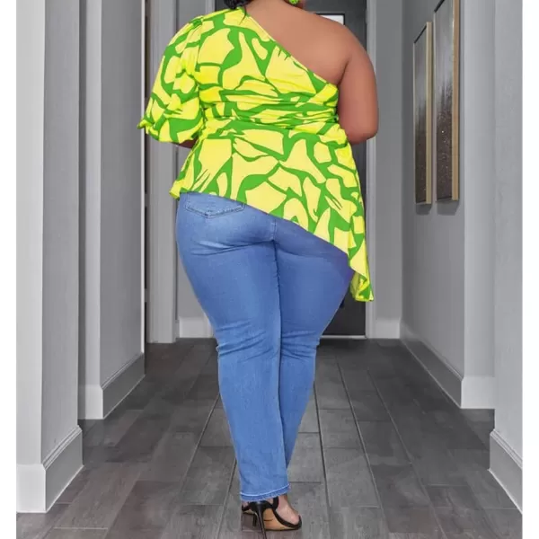 IyMoo Womens Plus Size Tops Tunic Summer Cutout One Shoulder Ruched T Shirts Tshirt Casual Dressy Blouses for LeggingsYellow