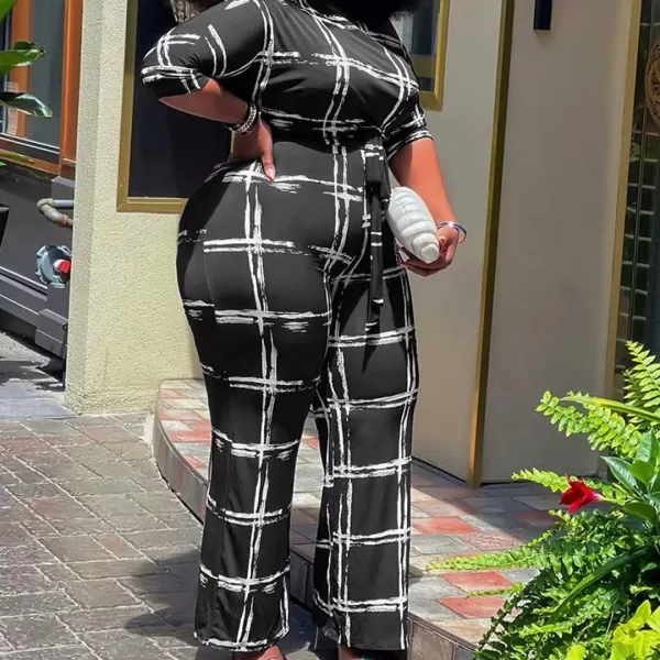 IyMoo Womens Plus Size Wide Leg Slanted One Shoulder Belted Straight Jumpsuits Playsuits051 Black