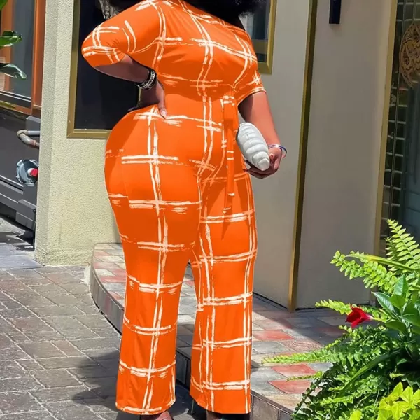 IyMoo Womens Plus Size Wide Leg Slanted One Shoulder Belted Straight Jumpsuits Playsuits051 Orange