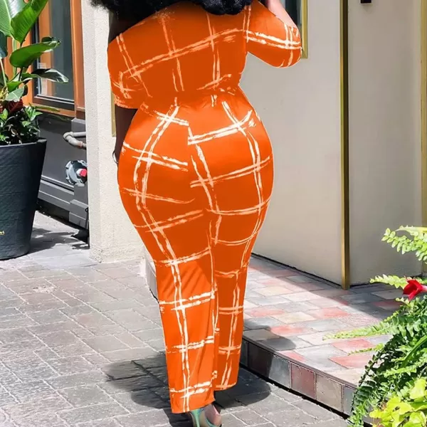 IyMoo Womens Plus Size Wide Leg Slanted One Shoulder Belted Straight Jumpsuits Playsuits051 Orange