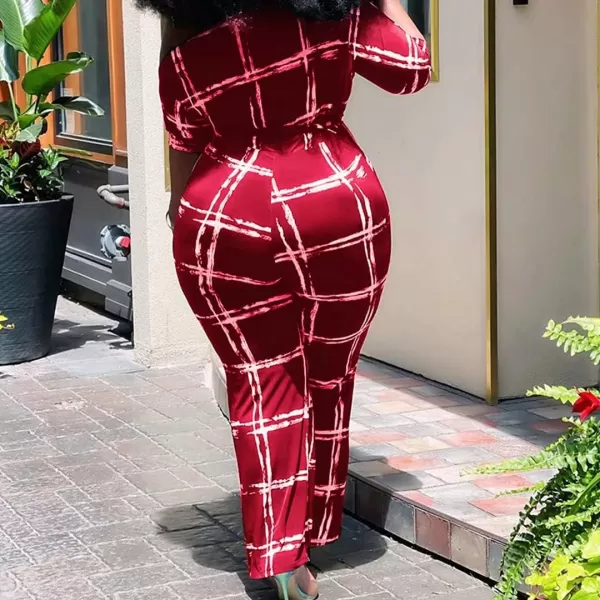 IyMoo Womens Plus Size Wide Leg Slanted One Shoulder Belted Straight Jumpsuits Playsuits051 Red