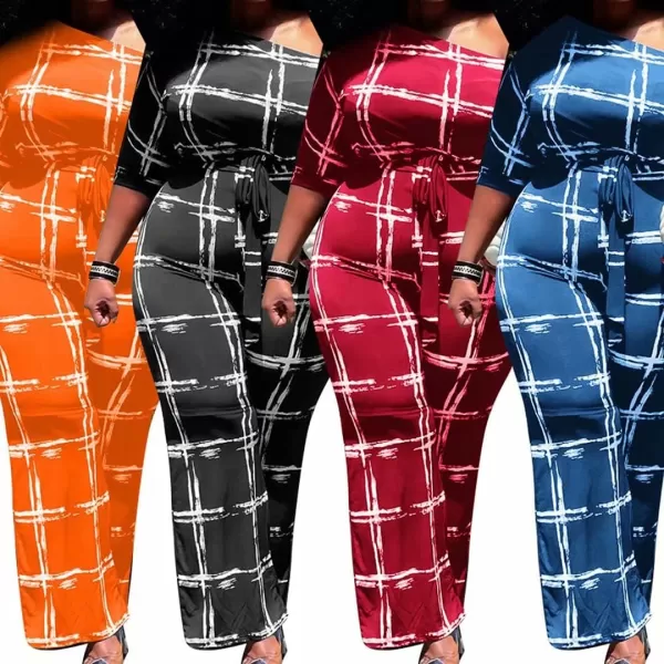IyMoo Womens Plus Size Wide Leg Slanted One Shoulder Belted Straight Jumpsuits Playsuits051 Red