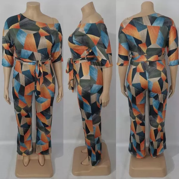 IyMoo Womens Plus Size Wide Leg Slanted One Shoulder Belted Straight Jumpsuits Playsuits859 Orange
