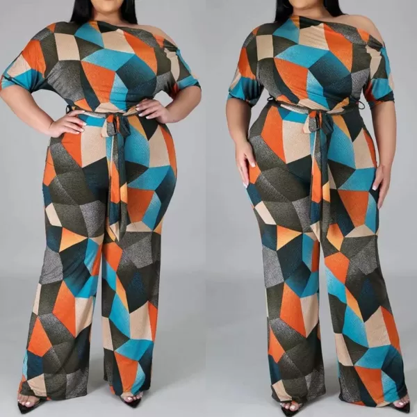 IyMoo Womens Plus Size Wide Leg Slanted One Shoulder Belted Straight Jumpsuits Playsuits859 Orange