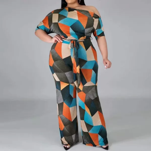IyMoo Womens Plus Size Wide Leg Slanted One Shoulder Belted Straight Jumpsuits Playsuits859 Orange