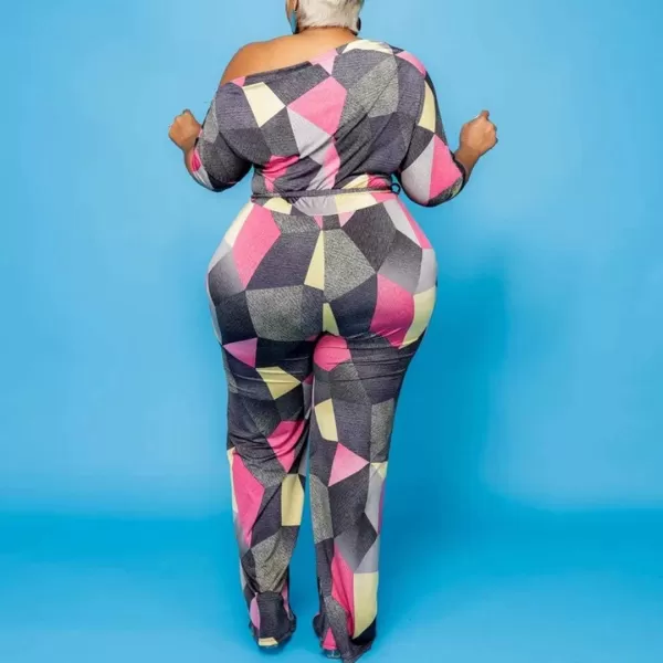 IyMoo Womens Plus Size Wide Leg Slanted One Shoulder Belted Straight Jumpsuits Playsuits859 Pink