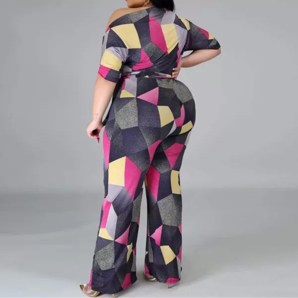 IyMoo Womens Plus Size Wide Leg Slanted One Shoulder Belted Straight Jumpsuits Playsuits859 Pink