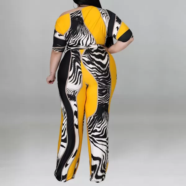 IyMoo Womens Plus Size Wide Leg Slanted One Shoulder Belted Straight Jumpsuits Playsuits870 Yellow