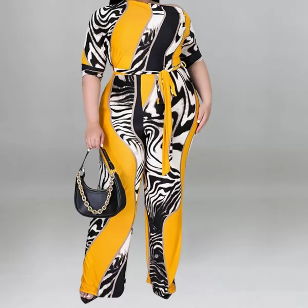 IyMoo Womens Plus Size Wide Leg Slanted One Shoulder Belted Straight Jumpsuits Playsuits870 Yellow