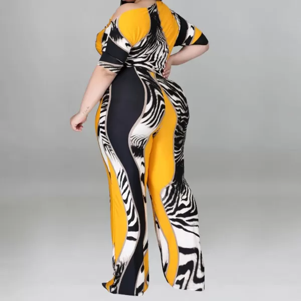 IyMoo Womens Plus Size Wide Leg Slanted One Shoulder Belted Straight Jumpsuits Playsuits870 Yellow