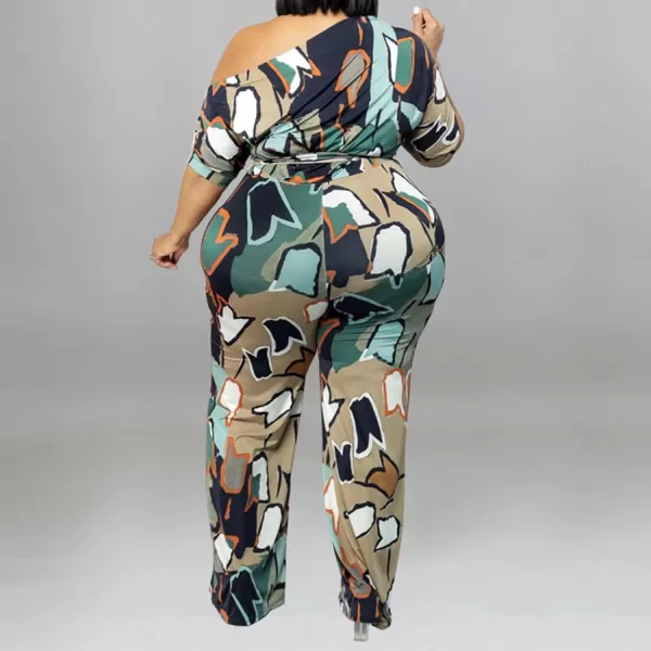 IyMoo Womens Plus Size Wide Leg Slanted One Shoulder Belted Straight Jumpsuits Playsuits902 Apricot Stripe