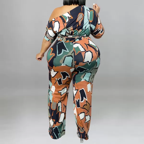 IyMoo Womens Plus Size Wide Leg Slanted One Shoulder Belted Straight Jumpsuits Playsuits902 Orange