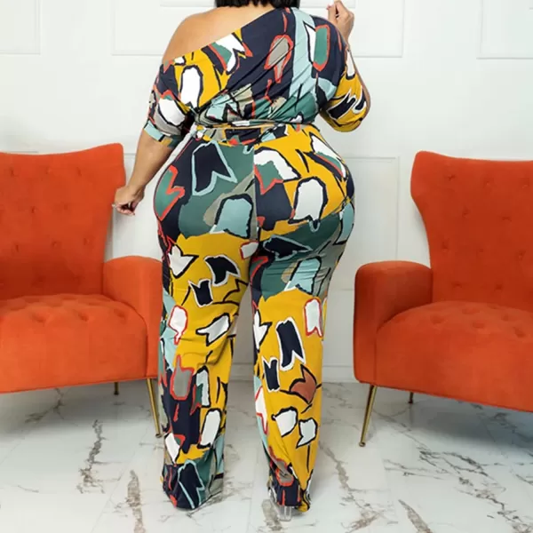 IyMoo Womens Plus Size Wide Leg Slanted One Shoulder Belted Straight Jumpsuits Playsuits902 Yellow